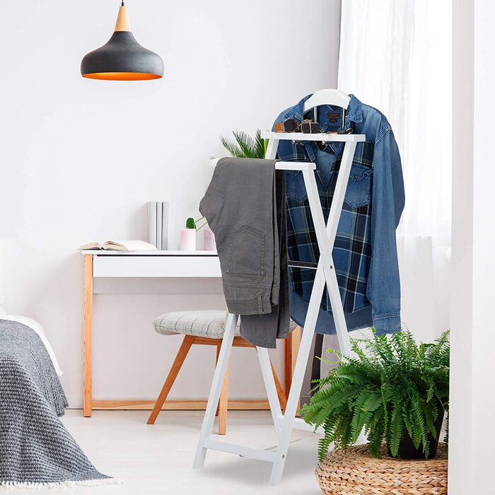 Relaxdays, grau Herrendiener klappbar, Kleiderbutler f. Jacket u. Hosen, m. Ablage, f. Damen, Stummer Diener, MDF Holz, Stand