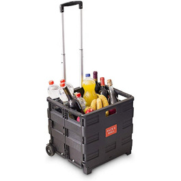 Relaxdays Einkaufstrolley, Klappbar, Einkaufsroller bis 35 kg, Verstellbarer Griff, Mit Rollen, HBT: ca. 100 x 42 x 37 cm, sc