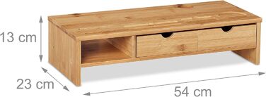 Relaxdays Monitorständer aus Bambus, mit Ablagefach & 2 Schubladen, 13x54x23cm, Natur