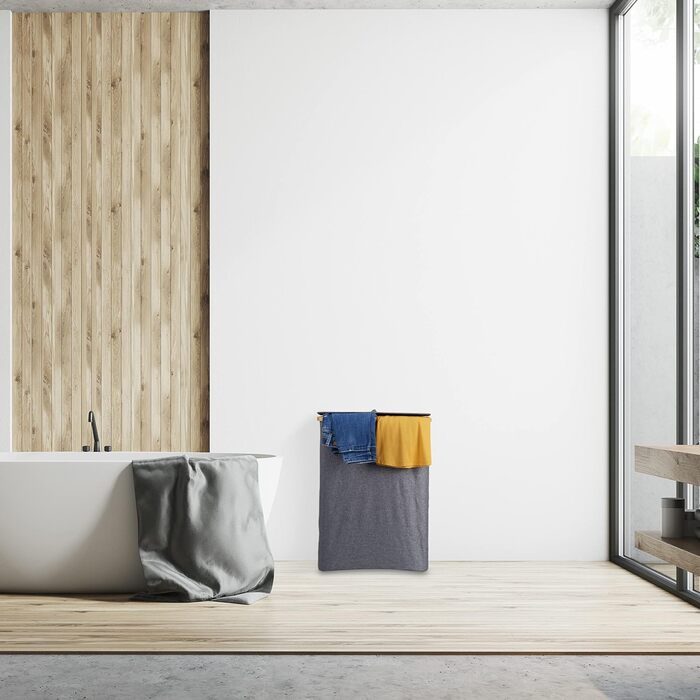 Relaxdays Wäschekorb mit Deckel, 130 l, Wäschesammler Bambus & Polyester, tragbar, atmungsaktiver Wäschesack, grau/Natur, 90 10, 67.5 x 56.5 x 37.5 cm 67.5 x 56.5 x 37.5 cm Grau/Natur