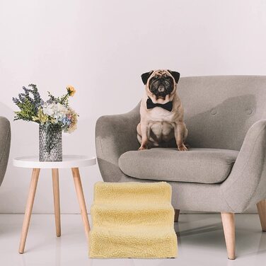 Relaxdays Hundetreppe 3 Stufen, kleine & große Hunde, Bett & Couch, Stoffbezug, Tiertreppe innen, HBT 30x35x45 cm, (beige, 30 x 35 x 45 cm)