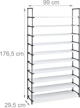 Relaxdays XXL Schuhregal Stecksystem, 10 Ebenen, für 50 Paar Schuhe, Stoff Schuhständer HBT 176,5x99x29,5 cm, (Weiß)
