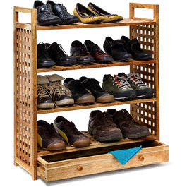 Relaxdays Schuhregal 81x70x27cm, 4 Böden, Schublade, geölt