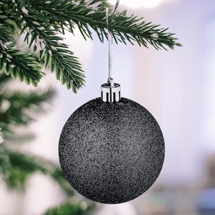 Relaxdays Weihnachtskugeln 72er Set, glitzernd/matt/glänzend, Baumkugeln/Stiefel/Herz/Zapfen, schwarz