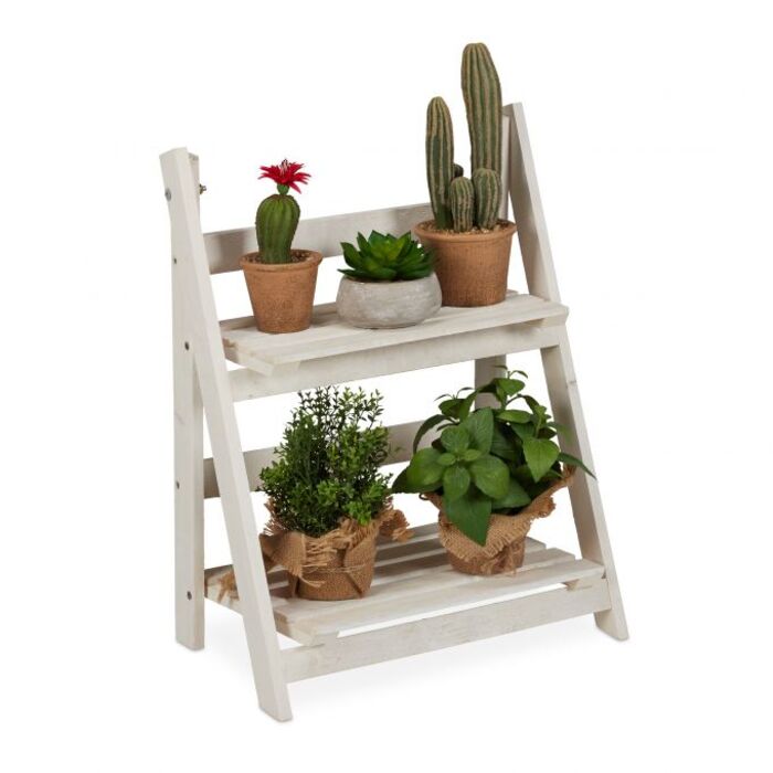 Relaxdays Weiße Blumentreppe aus Holz