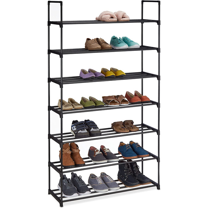 Relaxdays Schuhregal Stecksystem,  für 12 Paar Schuhe, HBT: 67 x 90,5 x 30,5 cm, Schuhständer Metall, schwarz 10036199_348 (7 Ebenen)