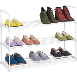 Relaxdays Schuhregal,  Stecksystem, 16 Paar Schuhe, Flur, erweiterbar, Metall & Kunststoff, Schuhablage, weiß, 10036200_349 (3 Ebenen)