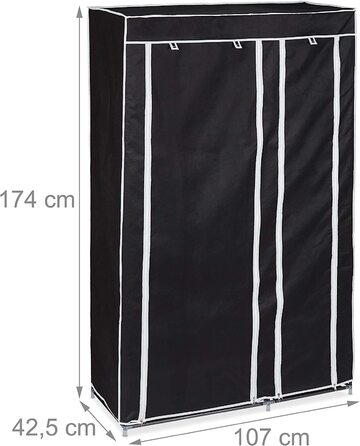 Relaxdays Stoffschrank, mit Kleiderstange & 5 Fächern, HBT: 174 x 107 x 42,5 cm, stabiler Faltschrank mit Bezug, schwarz