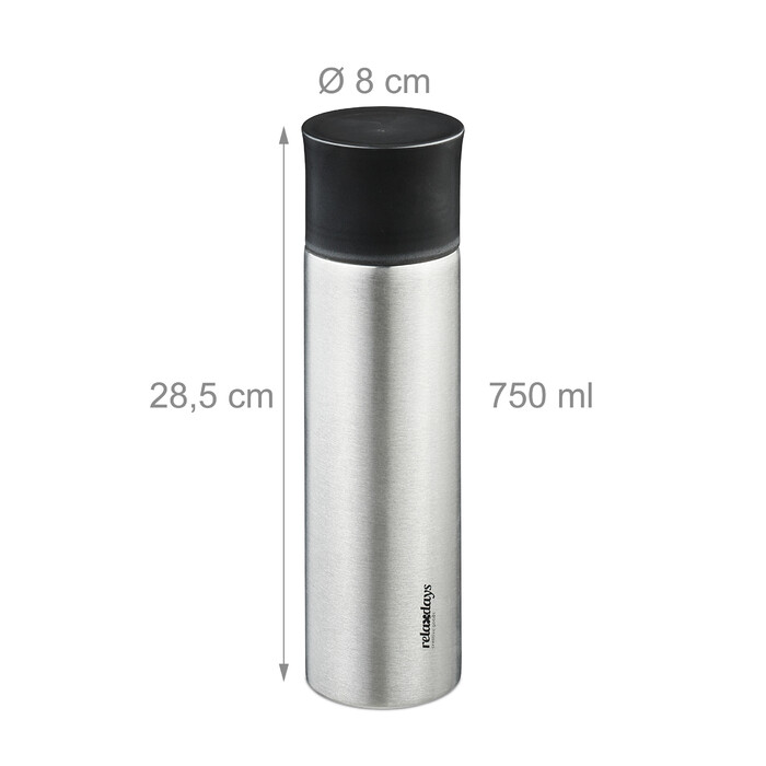 Relaxdays Trinkflasche Edelstahl 750 ml mit Becher