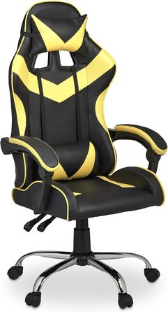 Relaxdays Gaming Stuhl, Racing Look, drehbar, höhenverstellbar, Kopf-& Lendenkissen, HxBxT: 133x68x60 cm, (Schwarz-gelb)