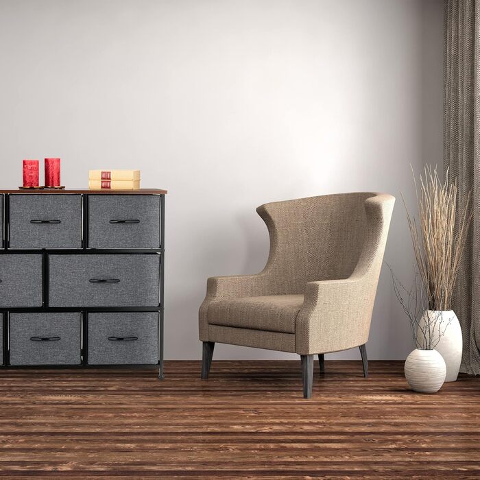 Relaxdays Kommode Industrial, 78,5x100x30 cm, 8 Schubladen, Stoff/Metall, Holzoptik, Sideboard, grau/braun
