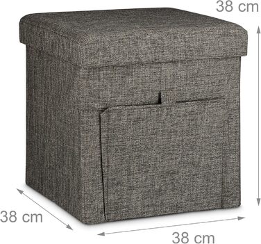 Relaxdays Faltbarer Sitzhocker, Leinen, Aufbewahrungsbox, 38x38x38 cm, Braun