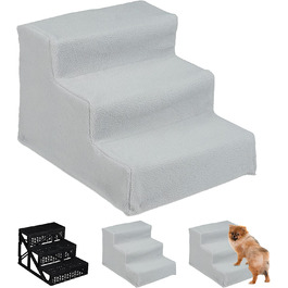 Relaxdays Hundetreppe 3 Stufen, kleine & große Hunde, Bett & Couch, Stoffbezug, Tiertreppe innen, HBT 30x35x45 cm, grau, 1 Stück Grau 1 Stück