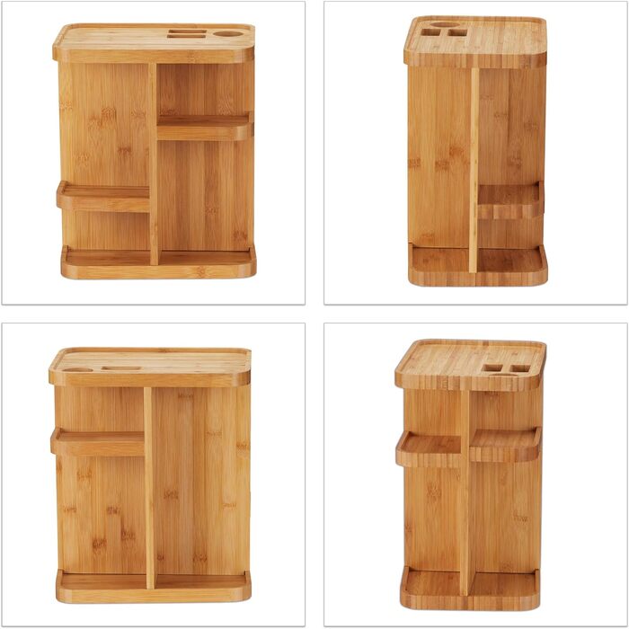 Relaxdays Make Up Organizer Bambus, drehbarer Kosmetik Organizer für Badezimmer & Schminktisch, HBT 31x25,5x18 cm, natur, 18 x 25,5 x 31 cm