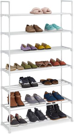 Relaxdays Schuhregal,  Stecksystem, 16 Paar Schuhe, Flur, erweiterbar, Metall & Kunststoff, Schuhablage, weiß, 10036200_349 (7 Ebenen)