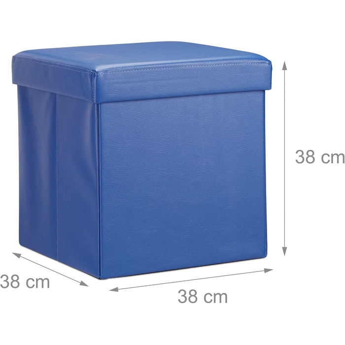 Relaxdays Sitzhocker, Leder, 38x38x38 cm, Blau