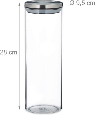 Relaxdays Vorratsglas 3er Set, luftdicht, Edelstahl Deckel, 1,8 l, für Pasta, Müsli & Reis, transparent