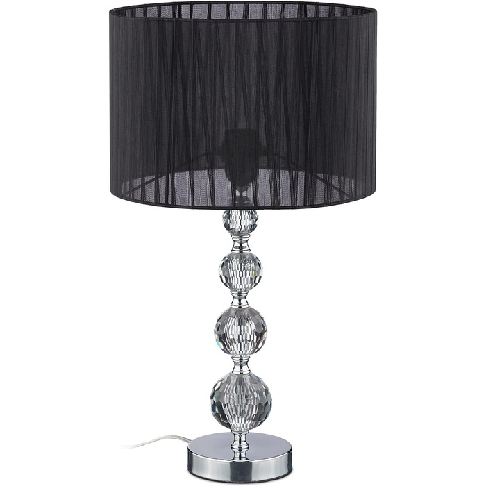 Relaxdays Tischlampe, Nachttischlampe im Kristalldesign, HxD 54 x 29,5 cm, E27 Fassung, Tischleuchte mit Schirm, schwarz