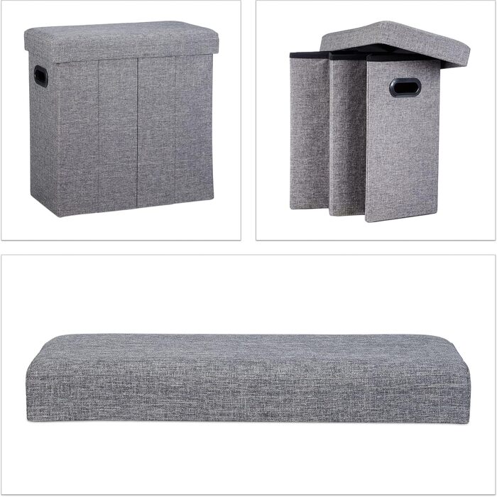 Relaxdays Faltbarer Sitzhocker mit Stauraum, 49,5x46x25,5 cm, Dunkelgrau