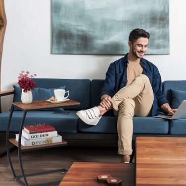 Relaxdays Beistelltisch, 2 Ablagen, C-Form, Industrial Design, Sofatisch Metall & Holzoptik, HBT: 57,5x47,5x25 cm, braun