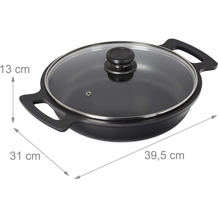 Relaxdays Servierpfanne, antihaftbeschichtet, mit Deckel, für Herd & Grill, Aluminium, Grillpfanne, D 28 cm, anthrazit