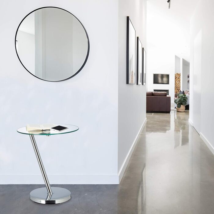 Relaxdays Glas u. Chrom, runder Beistelltisch f. Kaffee Tee, Ablage f. Garten HxBxT: 52 x 45 x 45 cm, silber Kaffeetisch Edge, Metall, 45 x 45 x 52 cm Single