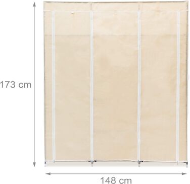 Relaxdays 1 x Faltschrank Valentin XXL, Stoffschrank, 2 Kleiderstangen, 9 Ablagen, Kleiderschrank, HBT 173 x 148 x 42,5 cm, beige 1 Beige 1 Stück