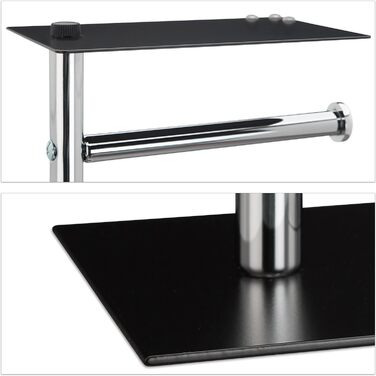 Relaxdays, Toilettenbürste u. Bürstenhalter, HxBxT 66 x 20 x 13 cm, schwarz-Silber WC Garnitur mit Toilettenpapierhalter, 13,5 x 20 x 66,5 cm