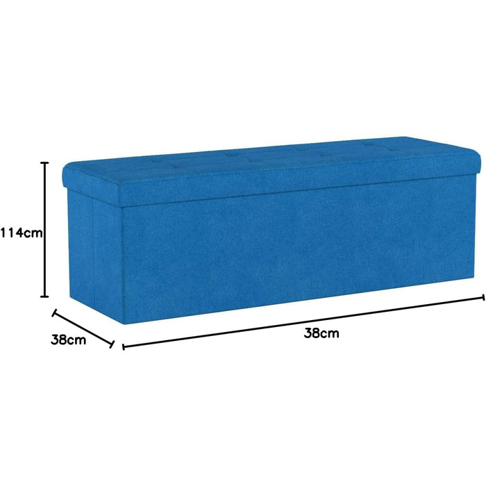 Relaxdays Faltbare Sitzbank XXL, Sitzcube mit Stauraum, Leinen, 38x114x38 cm, Blau