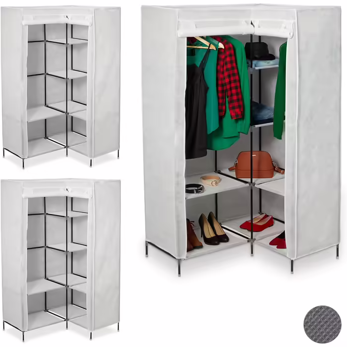 Relaxdays  x Eckkleiderschrank 3. Generation, 8 Ablagen und 2 Kleiderstangen, Stecksystem, mit 2 Türen, HBT: 69x00x83 cm,     Stück (1, Weiß, 3er Pack)