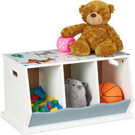 Relaxdays Kinderregal mit Hundemotiv, 3 Fächer, HxBxT: 32,5 x 60 x 36 cm, Mädchen & Jungen, MDF, Bücherregal, bunt
