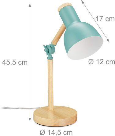 Relaxdays Retro Schreibtischlampe, verstellbar, Holz & Metall, E14, 45,5x14,5 cm, mintgrün