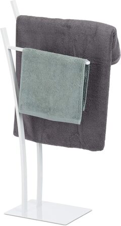 Relaxdays Handtuchständer weiß, 2 Stangen, freistehend, eckig, HBT 88x43x24 cm