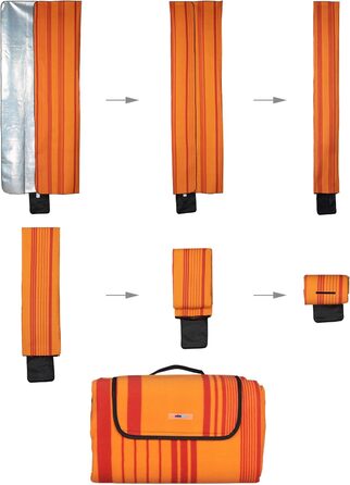 Relaxdays XXL Picknickdecke, 200x300 cm, isoliert, wasserdicht, gestreifte Fleece Stranddecke, Tragegriff, orange/rot