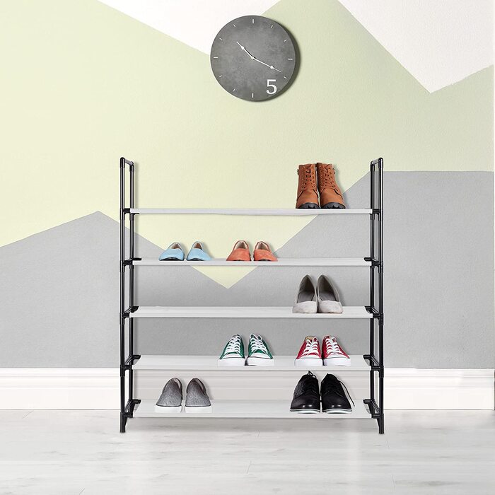Relaxdays XL Schuhregal Stecksystem, 5 Ebenen, für 20 Paar Schuhe, Stoff Schuhständer, HxBxT: 90,5 x 87,5 x 30 cm, (Weiß)