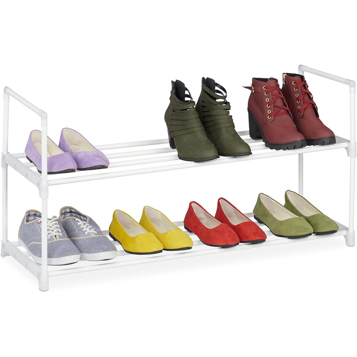 Relaxdays Schuhregal,  Stecksystem, 16 Paar Schuhe, Flur, erweiterbar, Metall & Kunststoff, Schuhablage, weiß, 10036200_349 (2 Ebenen)