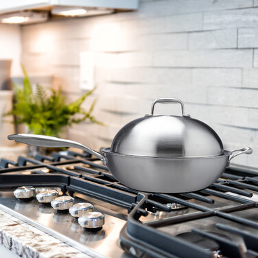 Relaxdays Edelstahl Wok mit Deckel