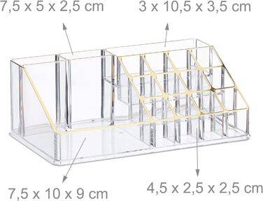 Relaxdays  x Make Up Organizer mit Schubladen, stapelbarer Schmuckkasten für Make Up, Acryl Schminkaufbewahrung,     Stück (1, Transparent-gold, 1 Stück)