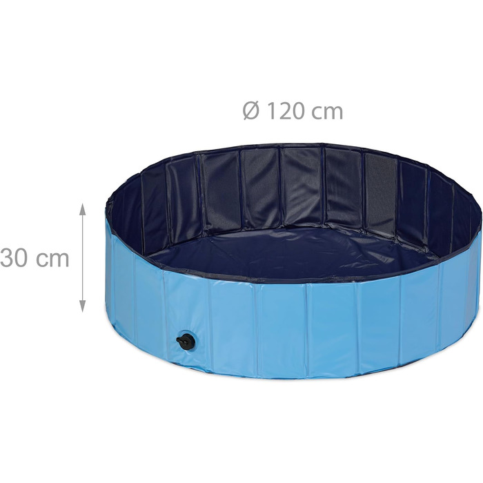 Relaxdays Hundepool, H x D: 30 x 120 cm, faltbar, mit Ablassventil, Hundeplanschbecken zur Abkühlung, PVC & MDF, blau