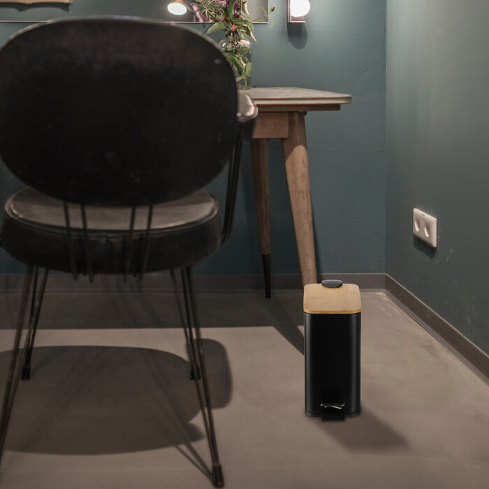 Relaxdays Bad Mülleimer 5 l mit Bambusdeckel