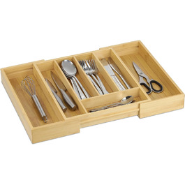 Relaxdays Besteckkasten, ausziehbar, 5-7 Fächer, Bambus & MDF, Besteck Organizer