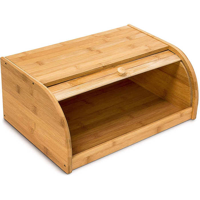 Relaxdays Brotkasten Bambus HBT: 16,5 x 40 x 27,5 cm Rollbrotkasten für aromadichte Brot Aufbewahrung Brotkiste mit Rolldecke