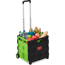 1 x Einkaufstrolley klappbar, Teleskop-Griff, 2 Gummi Rollen, bis 35 kg, Shopping Trolley, Aluminium, ABS, (Grün, Einkaufstrolley klappbar)