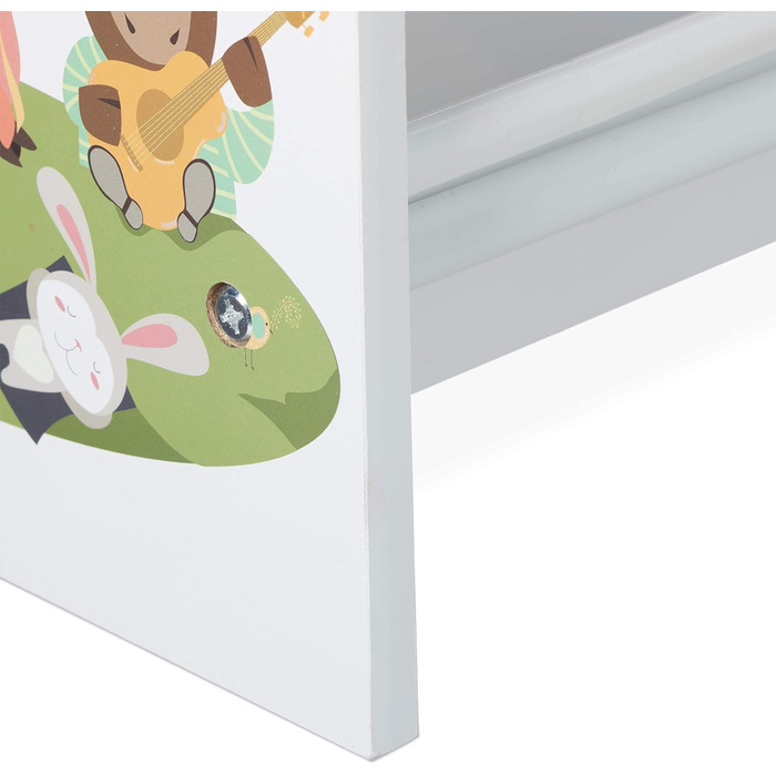 Relaxdays Kinderregal, 6 Boxen, 4 Stofffächer, Lagerfeuer Kindermotiv, Spielzeugregal HxBxT: 78 x 86 x 26,5 cm, bunt, 1 Stück
