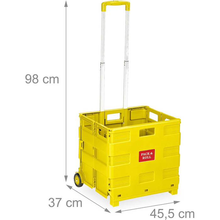 Relaxdays Einkaufstrolley, Klapptrolley, 35 kg, Faltbar, Rolltrolley (Gelb)