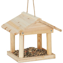 Relaxdays Vogelhaus, unbehandeltes Holz, kleines Vogelfutterhaus (60 Zeichen)