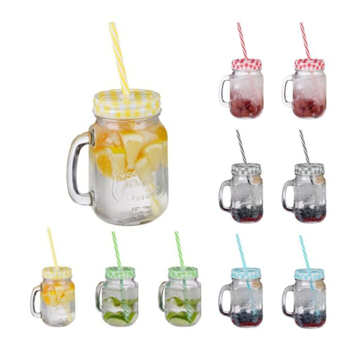 Relaxdays Bunte Trinkgläser mit Deckel 10er Set