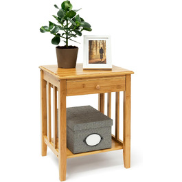 Relaxdays Bambus Beistelltisch mit Schublade H x B x T: ca. 51,5 x 40,5 x 30,5 cm Nachttisch aus robustem Holtz als schmale Nachtkonsole mit Schubfach als kleiner Tisch mit 2 Ablageflächen, natur Single