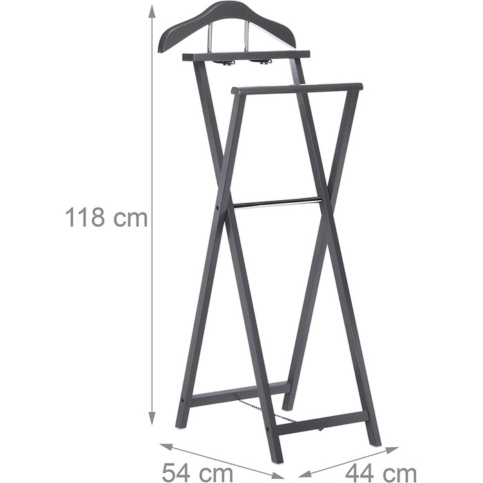 Relaxdays, grau Herrendiener klappbar, Kleiderbutler f. Jacket u. Hosen, m. Ablage, f. Damen, Stummer Diener, MDF Holz, Stand