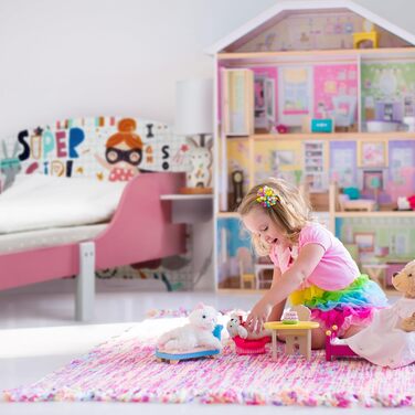 Relaxdays Kinderbett, HBT 60 x 94 x 143 cm, Kleinkindbett mit Ablage, Rausfallschutz, Lattenrost, Superheldin, MDF, bunt